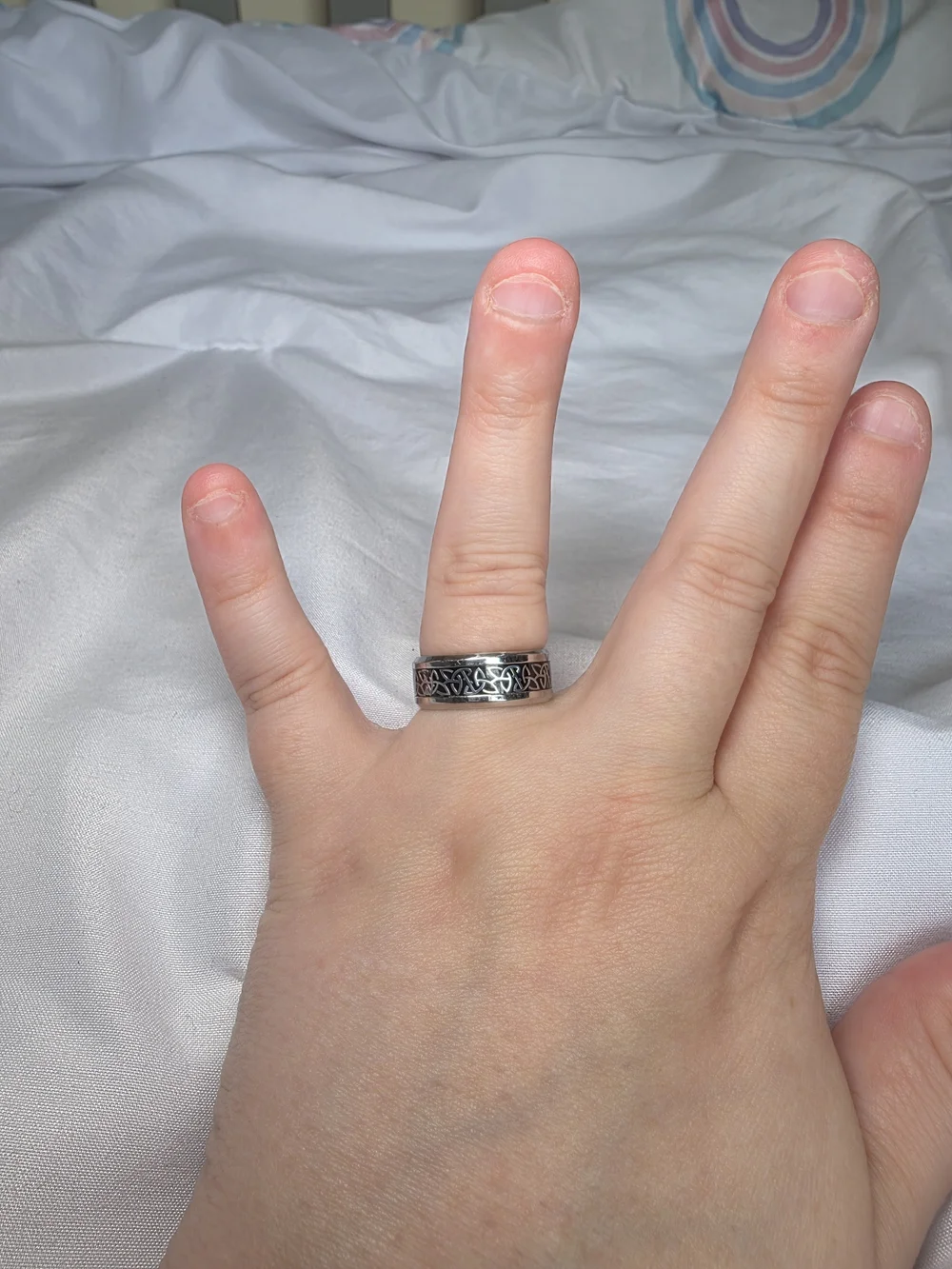 Womens Silver And Black Celtic Knot Stainless Steel Ring Size 7